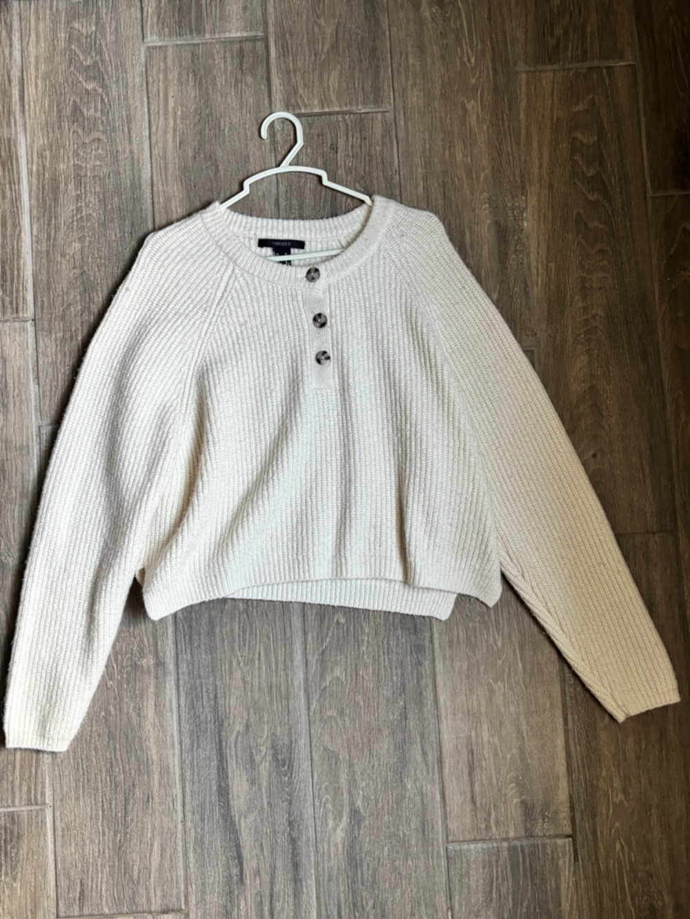 Forever21 Cozy Cream Henley Ribbed Sweater